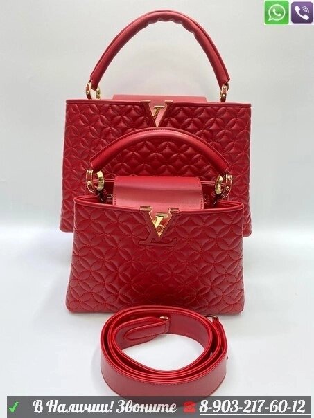 Сумка Louis Vuitton Capucines стеганная с рисунком на коже Красный от компании Интернет Магазин брендовых сумок и обуви - фото 1