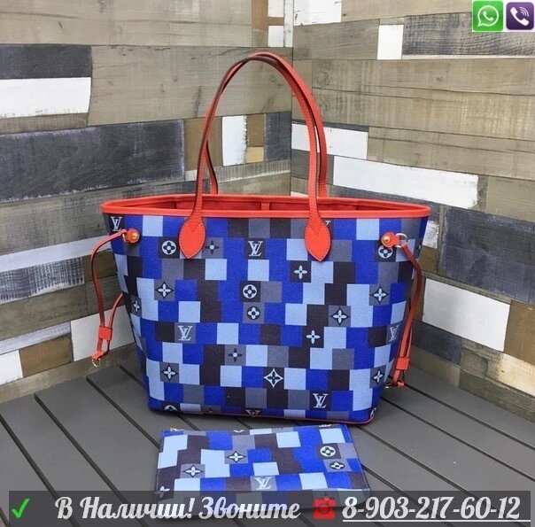 Сумка Louis Vuitton Neverfull MM Луи Витон Синий от компании Интернет Магазин брендовых сумок и обуви - фото 1