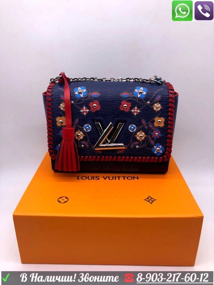 Сумка Louis Vuitton Twist MM с рисунком нашивками Луи Виттон Синий от компании Интернет Магазин брендовых сумок и обуви - фото 1