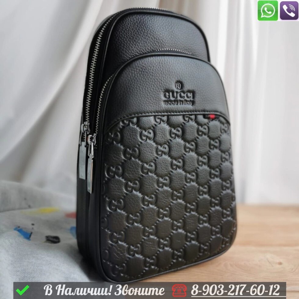 Сумка слинг Gucci GG черная от компании Интернет Магазин брендовых сумок и обуви - фото 1
