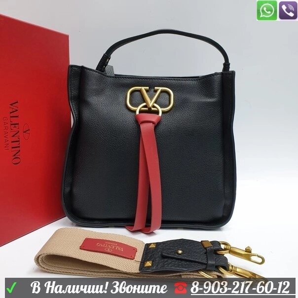 Сумка Valentino Escape с красной лентой Черный от компании Интернет Магазин брендовых сумок и обуви - фото 1