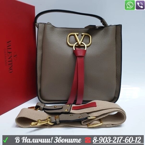 Сумка Valentino Escape с красной лентой Серый от компании Интернет Магазин брендовых сумок и обуви - фото 1
