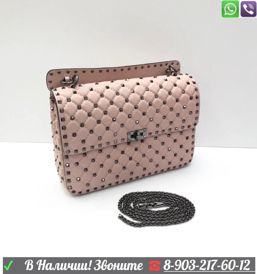 Сумка Valentino Garavani Rockstud Spike большая Розовый от компании Интернет Магазин брендовых сумок и обуви - фото 1