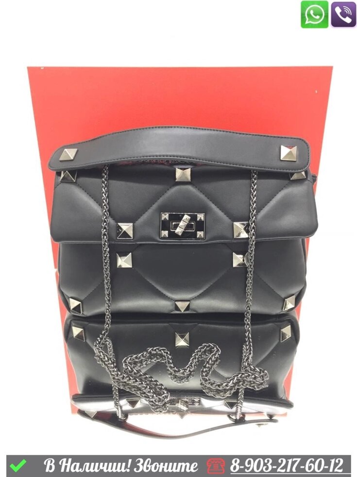 Сумка Valentino Garavani Roman Stud large черная от компании Интернет Магазин брендовых сумок и обуви - фото 1