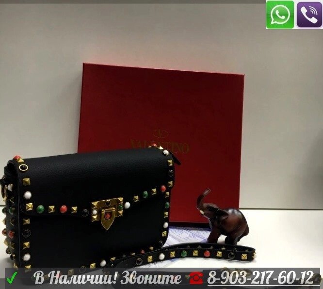 Сумка Valentino Rockstud Клатч с шипами Валентино Черная Красная Серая от компании Интернет Магазин брендовых сумок и обуви - фото 1