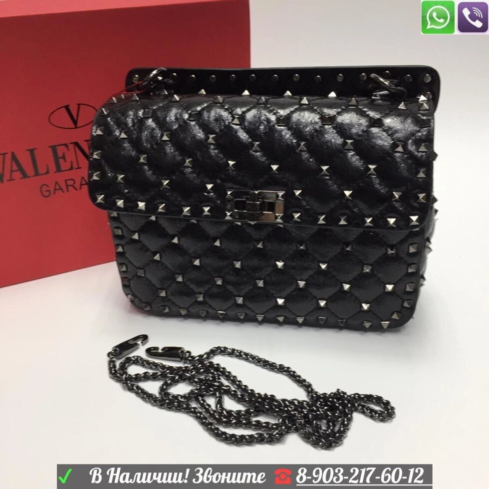 Сумка Valentino Rockstud spike черная фурнитура от компании Интернет Магазин брендовых сумок и обуви - фото 1