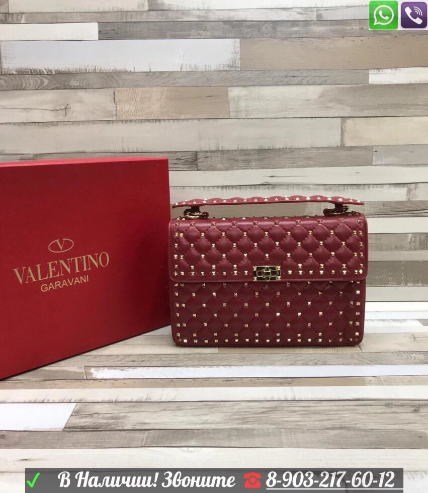 Сумка Valentino Rockstud Spike золотые шипы Красный от компании Интернет Магазин брендовых сумок и обуви - фото 1
