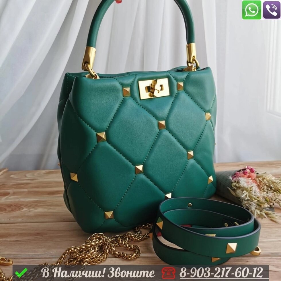 Сумка Valentino Roman Stud Зеленый от компании Интернет Магазин брендовых сумок и обуви - фото 1