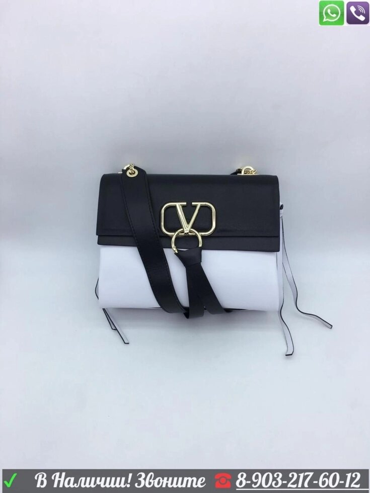 Сумка Valentino V Ring Валентино черный Белый от компании Интернет Магазин брендовых сумок и обуви - фото 1