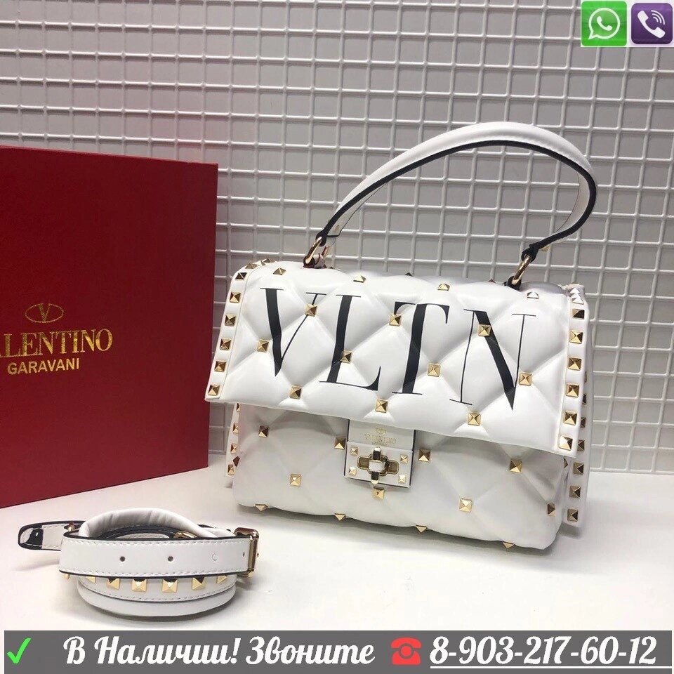 Сумка Valentino VLTN Candystud белая с буквами от компании Интернет Магазин брендовых сумок и обуви - фото 1