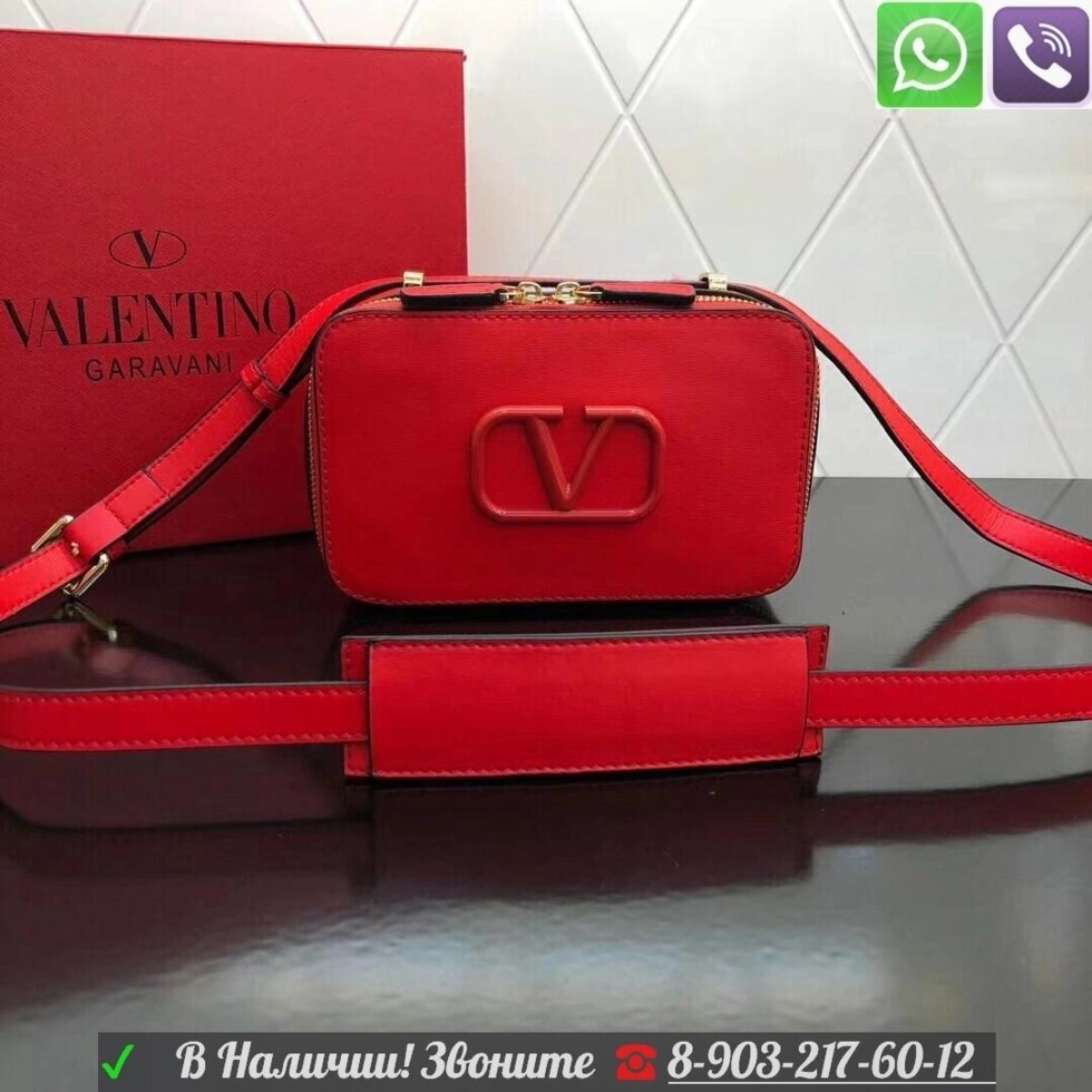 Valentino сумка прямоугольная с буквой V Красный от компании Интернет Магазин брендовых сумок и обуви - фото 1