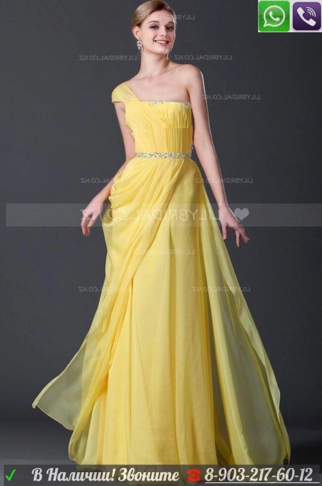 Вечернее платье длинное на одно плечо желтое на выпускной свадьбу от компании Интернет Магазин брендовых сумок и обуви - фото 1