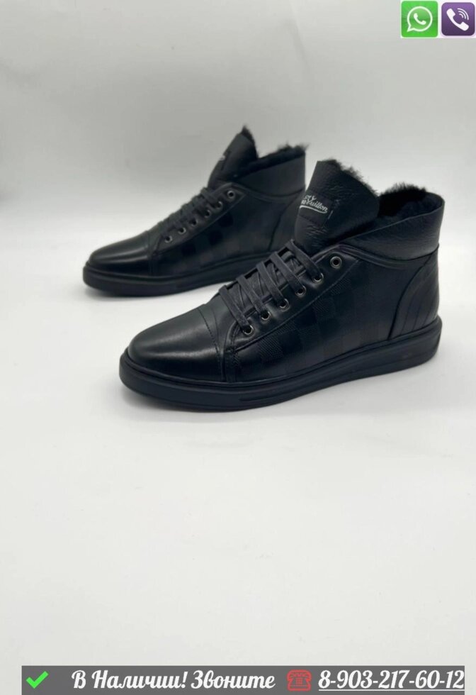 Высокие кеды Louis Vuitton Rivoli зимние черные от компании Интернет Магазин брендовых сумок и обуви - фото 1