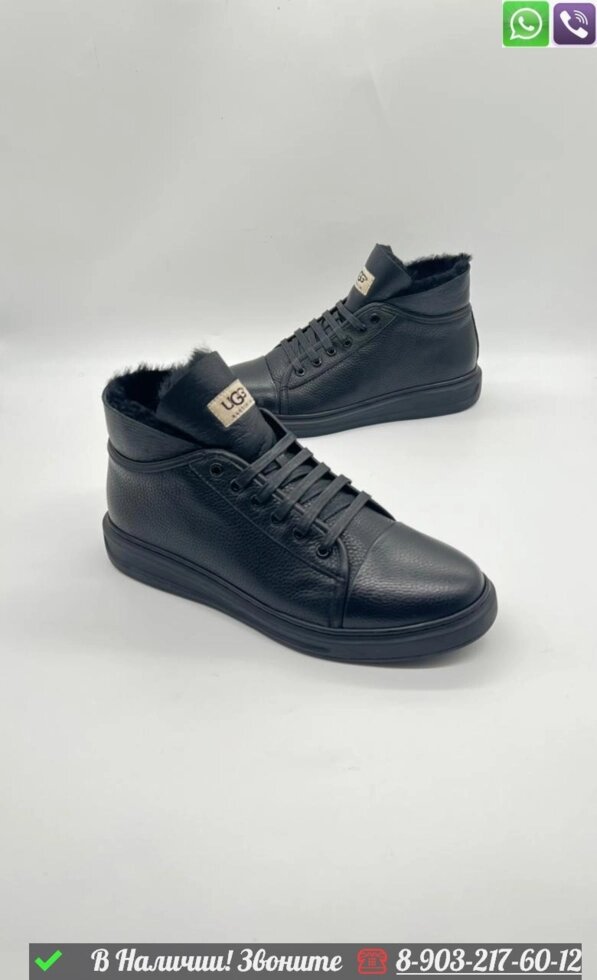 Зимние Ботинки UGG кожаные с мехом черные от компании Интернет Магазин брендовых сумок и обуви - фото 1