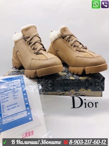Зимние кроссовки Christian Dior D-Connect коричневые от компании Интернет Магазин брендовых сумок и обуви - фото 1