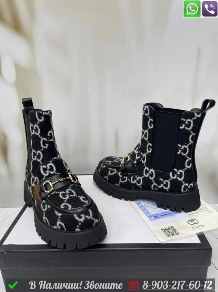 Зимние высокие Ботинки Gucci horsebit Черный от компании Интернет Магазин брендовых сумок и обуви - фото 1