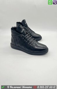Зимние высокие кроссовки Louis Vuitton с мехом черные