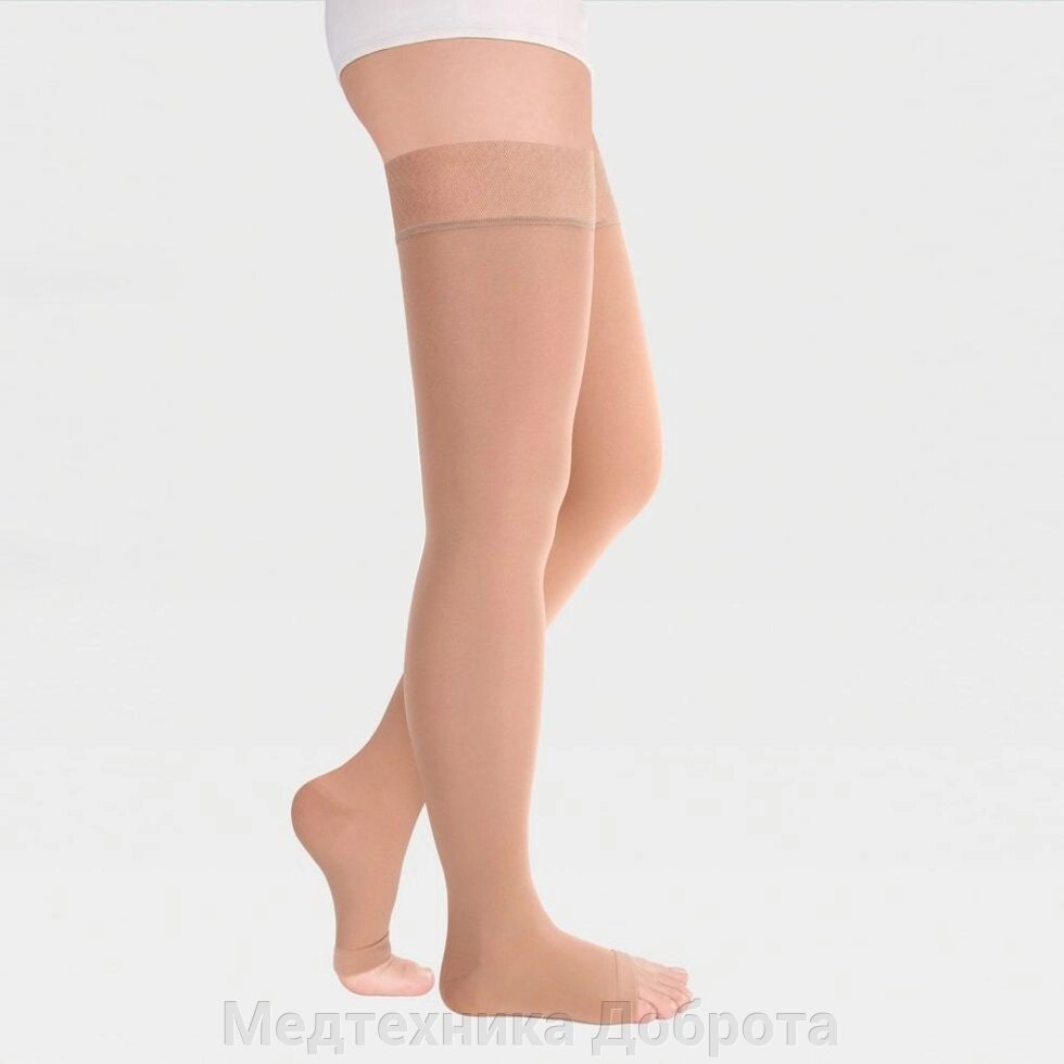 Чулки с простой резинкой на силиконовой основе с открытым носком на широкое бедро ID-310W от компании Медтехника Доброта - фото 1