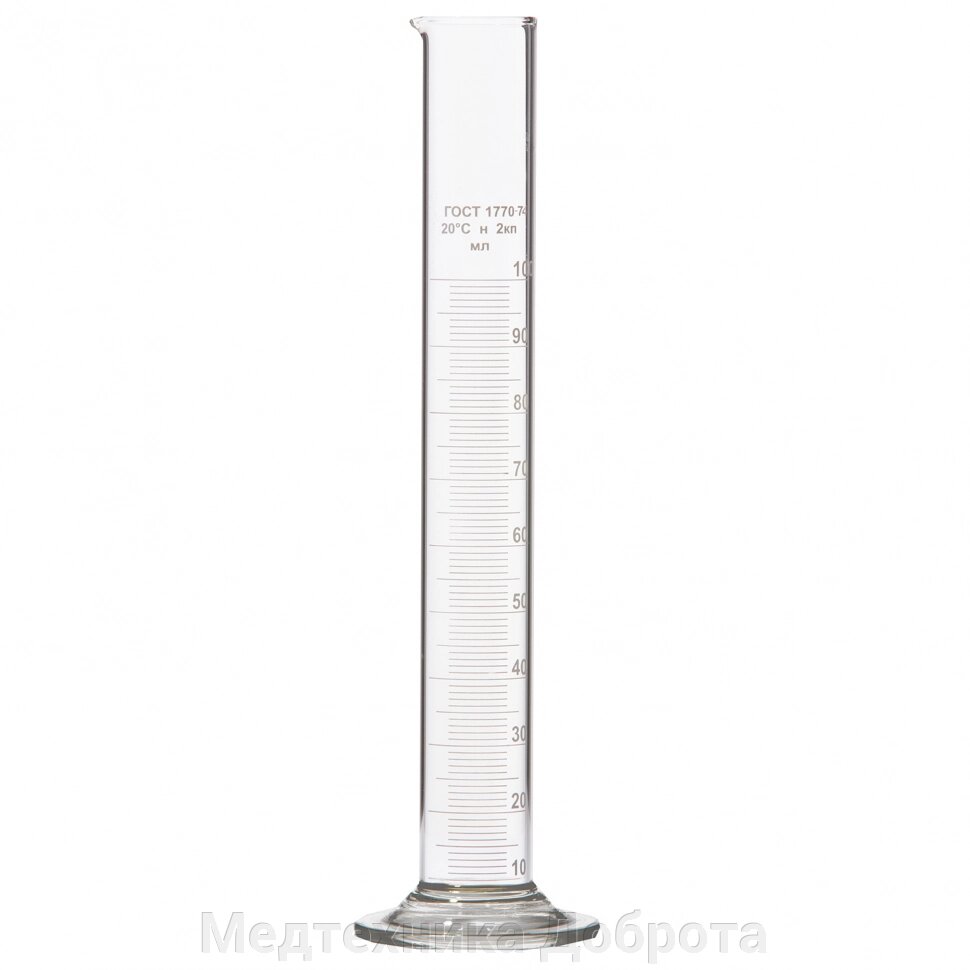 Цилиндр мерный 1-100-2 с носиком на стеклянном основании от компании Медтехника Доброта - фото 1
