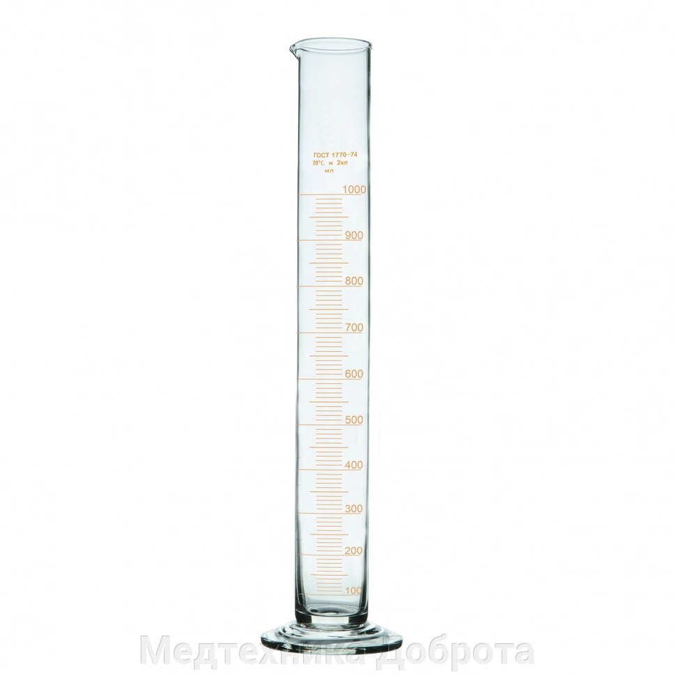 Цилиндр мерный 1-1000-2 с носиком на стеклянном основании от компании Медтехника Доброта - фото 1