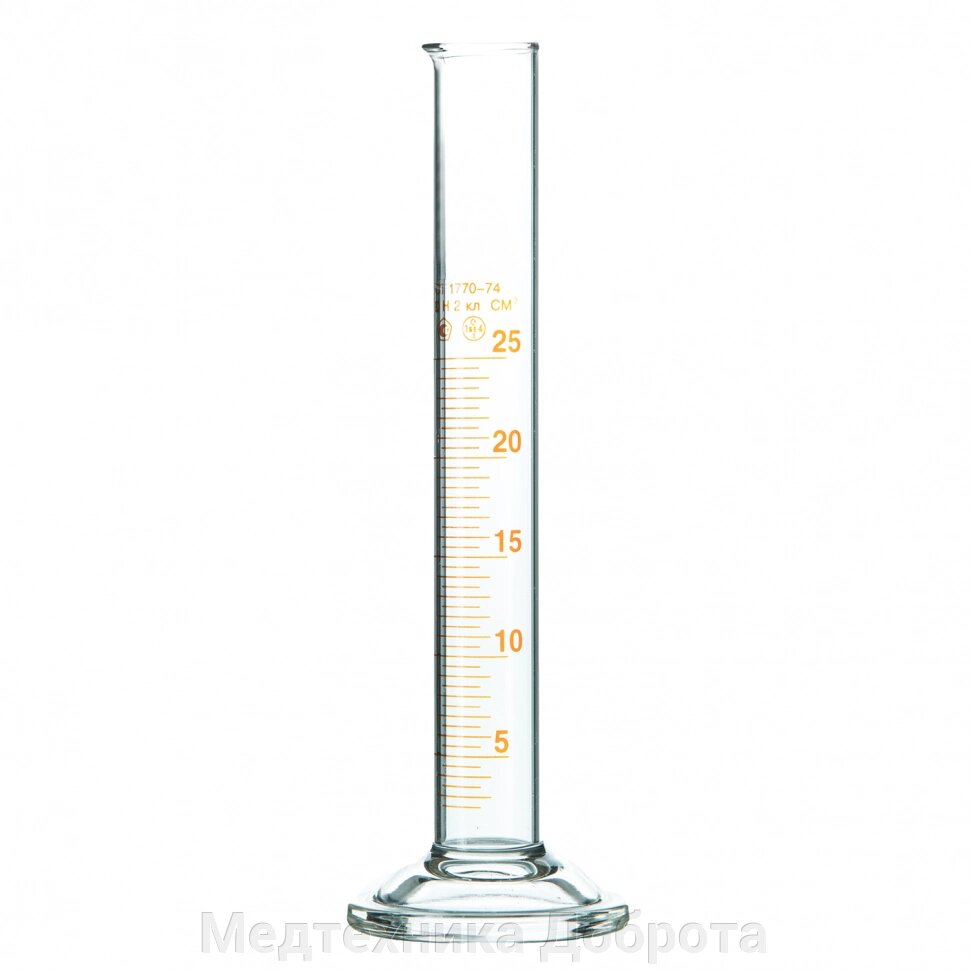 Цилиндр мерный 1-25-2 с носиком на стеклянном основании от компании Медтехника Доброта - фото 1