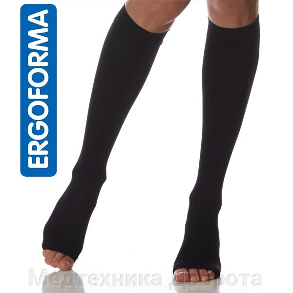 Гольфы компрессионные мужские Ergoforma 2 класса компрессии с открытым носком, черные от компании Медтехника Доброта - фото 1
