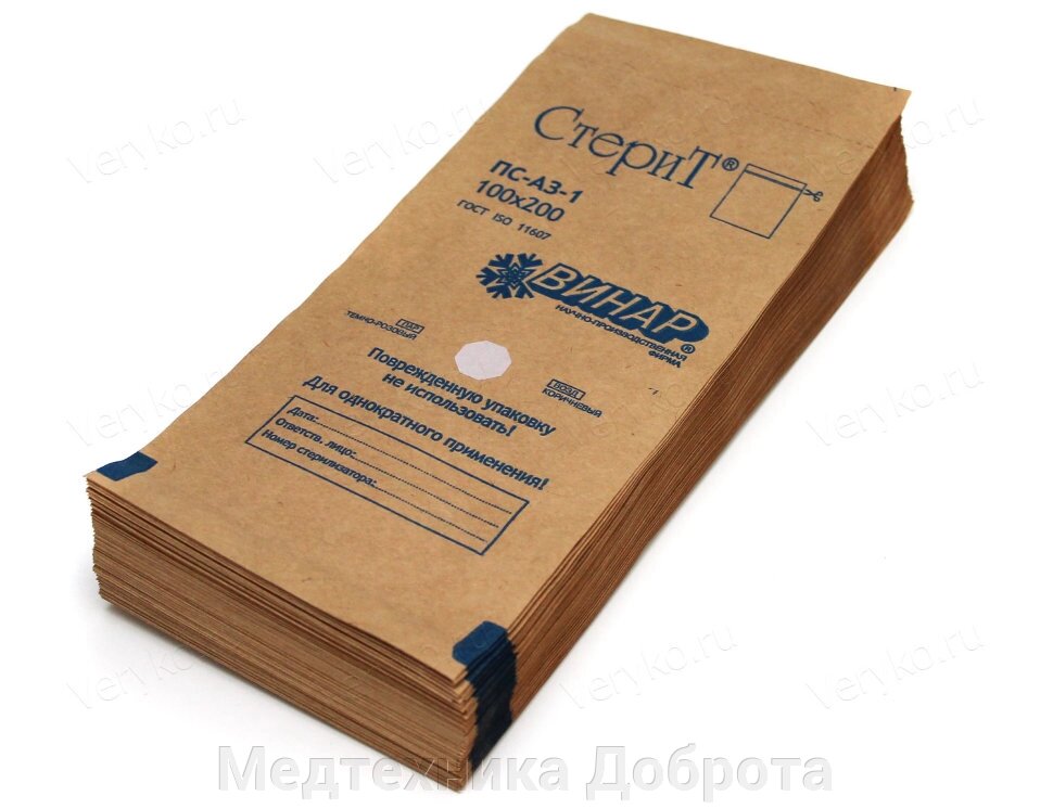 Крафт-пакеты для стерилизации 100*200 мм, 100 шт/уп от компании Медтехника Доброта - фото 1