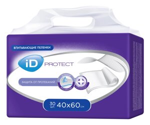 Пеленки одноразовые впитывающие iD PROTECT 40X60, 30шт