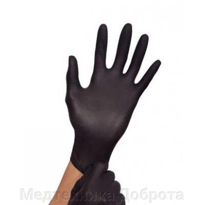 Перчатки медицинские нитриловые черные размер L, 50пар от компании Медтехника Доброта - фото 1