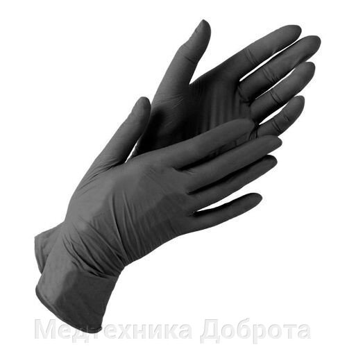 Перчатки медицинские нитриловые черные размер M, 50пар от компании Медтехника Доброта - фото 1