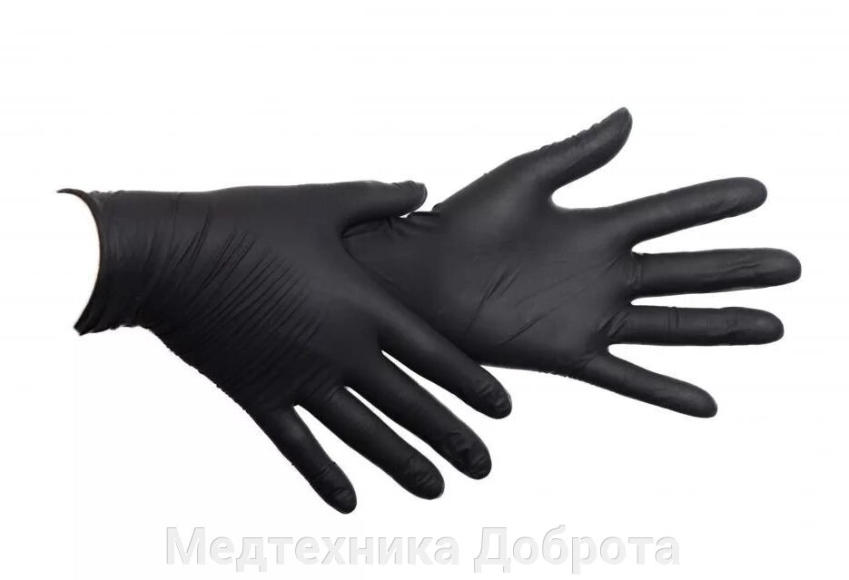 Перчатки медицинские нитриловые черные размер S, 50пар от компании Медтехника Доброта - фото 1