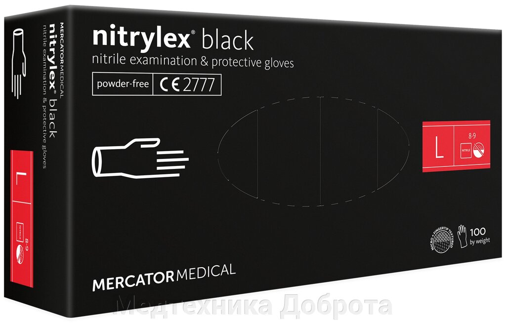 Перчатки медицинские нитриловые NITRYLEX BLACK размер L, черные 50пар от компании Медтехника Доброта - фото 1
