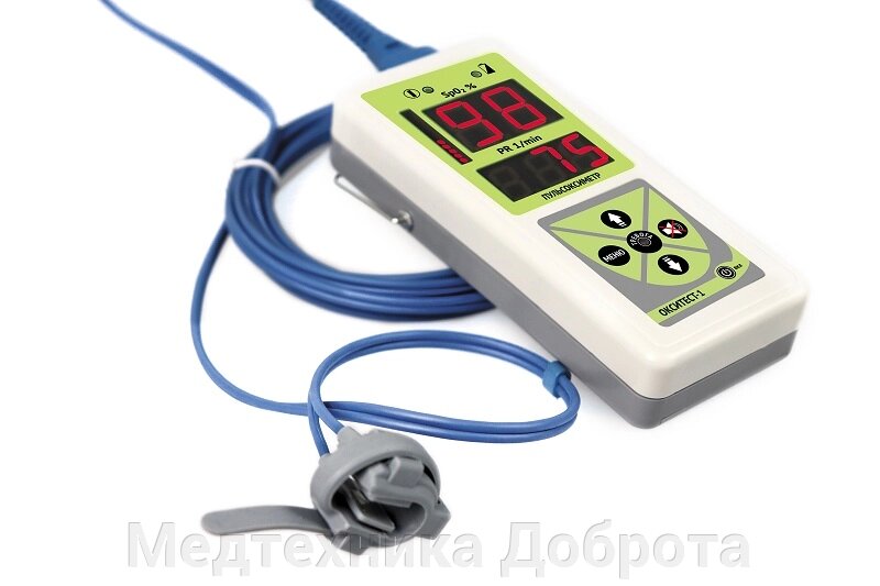 Пульсоксиметр портативный «Окситест - 1» с сетевым адаптером, с детским датчиком (манжетка) от компании Медтехника Доброта - фото 1