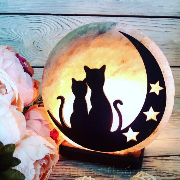 Соляной светильник "Коты на Луне" 3-4 кг от компании Медтехника Доброта - фото 1