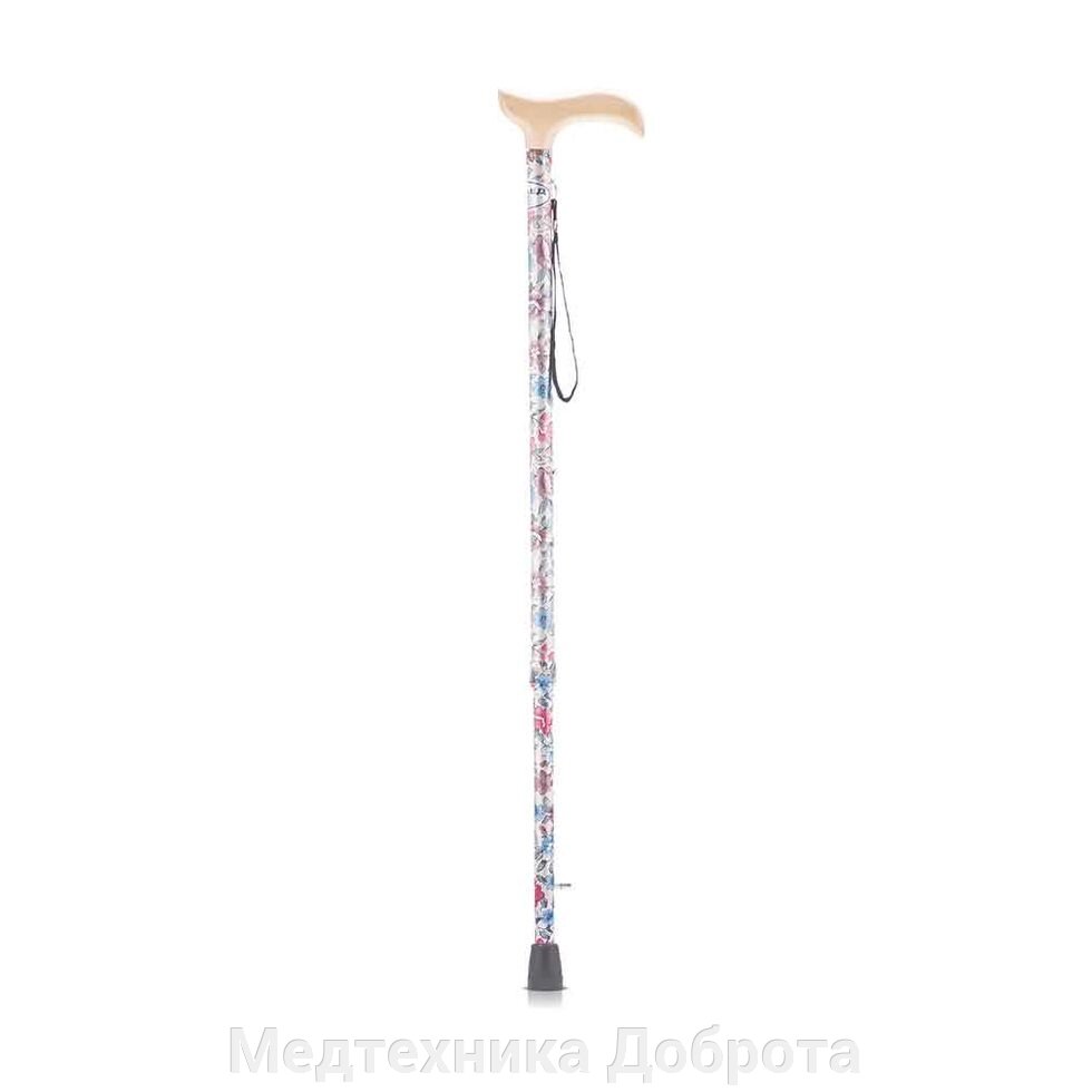 Трость YU821 (серебристая с цветами) с УПС от компании Медтехника Доброта - фото 1