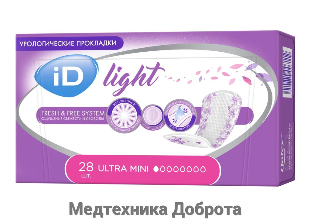 Урологические прокладки iD LIGHT ULTRA MINI, 28шт от компании Медтехника Доброта - фото 1