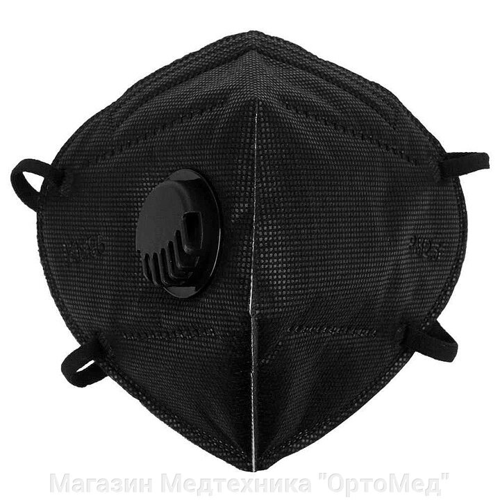 Респиратор - маска КN95 FFP2 c клапаном черный от компании Магазин Медтехника "ОртоМед" - фото 1