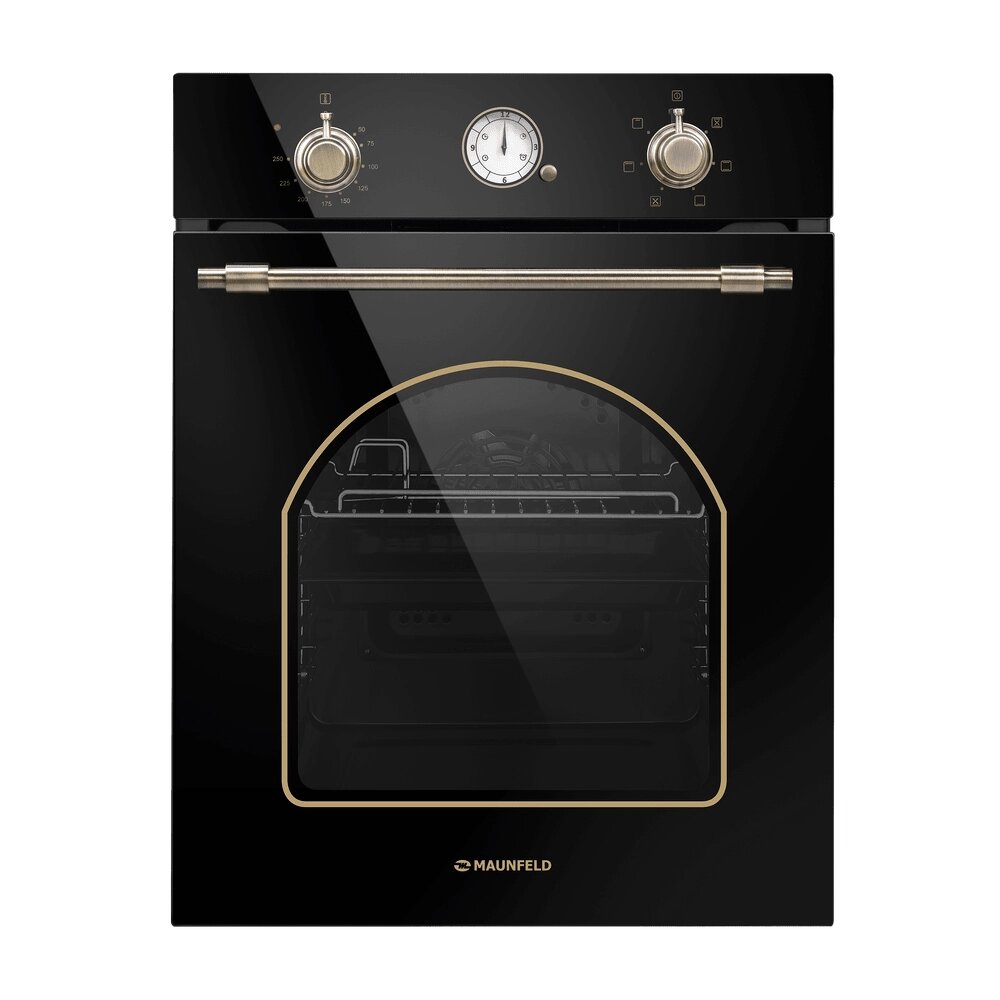 Духовой шкаф электрический MAUNFELD EOEF516RBG черный/бронза (ретро, "часы") от компании F-MART - фото 1