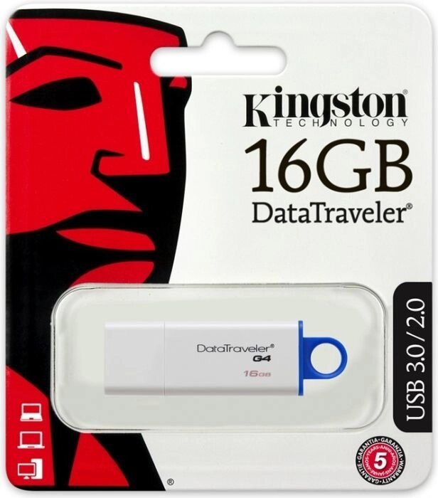 Флешка Kingston 16 GB DataTraveler G4 DTIG4/16GB White Blue от компании F-MART - фото 1