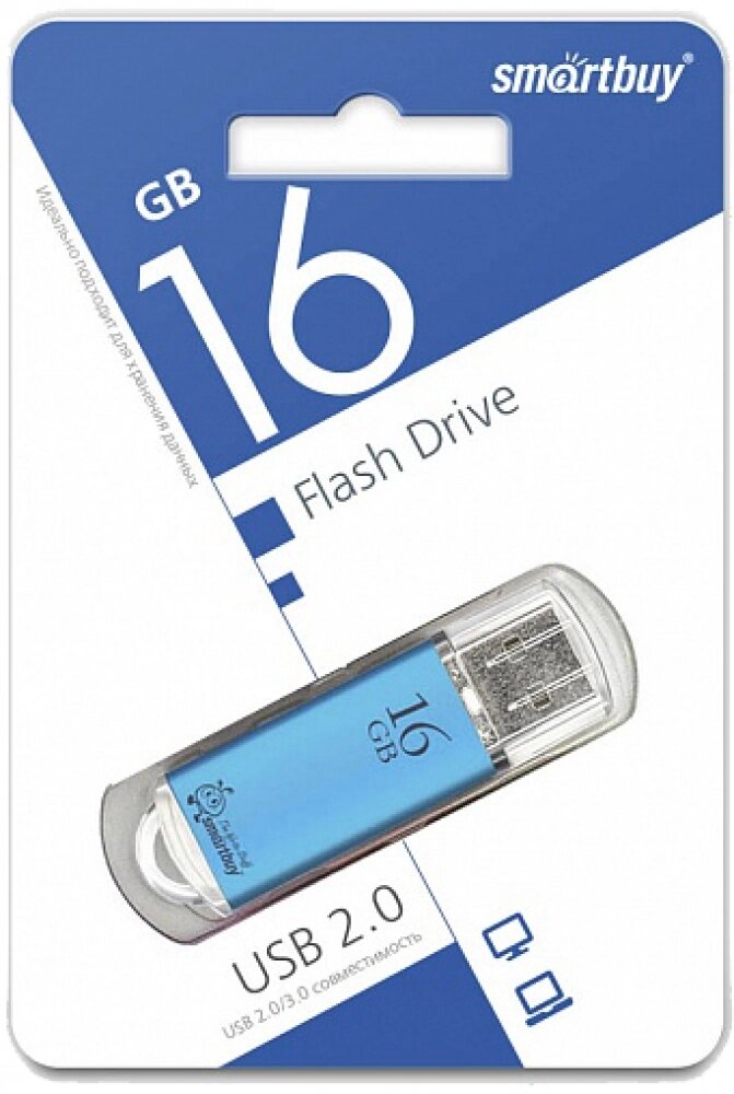 Флешка SmartBuy 16GB V-CUT Blue от компании F-MART - фото 1