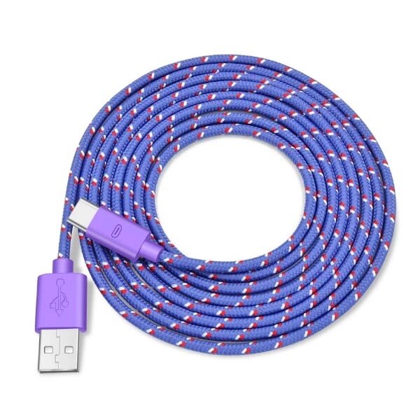 Кабель DeTech USB 2.0 AM-Type C 5V3A, медный, нейлоновая оплетка, фиолетовый цвет, 1м от компании F-MART - фото 1