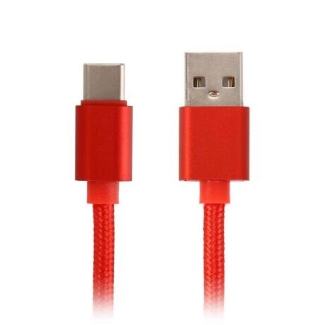 Кабель DeTech USB 2.0 AM-Type C 5V3A, медный, нейлоновая оплетка, красный цвет, 1м от компании F-MART - фото 1