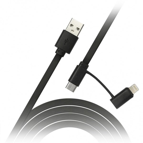 Кабель SmartBuy 2 в 1, USB - microUSB + Lightning, длина 1,2 м, черный (iK-212 black)/60 от компании F-MART - фото 1