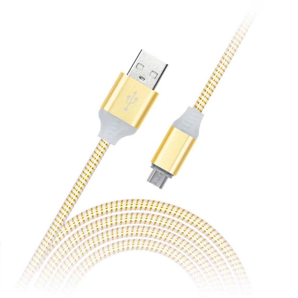 Кабель Smartbuy USB - micro USB, с индикацией, мет. након, 1 м, золотой от компании F-MART - фото 1