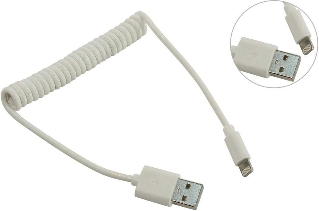 Кабель SmartBuy USB2.0 - Lightning 8pin, спиральный, 1,2м, белый (IK-512sp white) от компании F-MART - фото 1