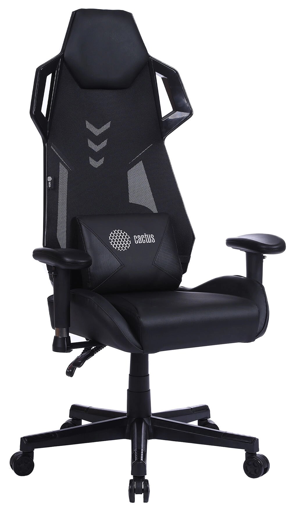 Кресло игровое Cactus CS-CHR-090BL черный эко. кожа/сетка крестов. нейлон от компании F-MART - фото 1