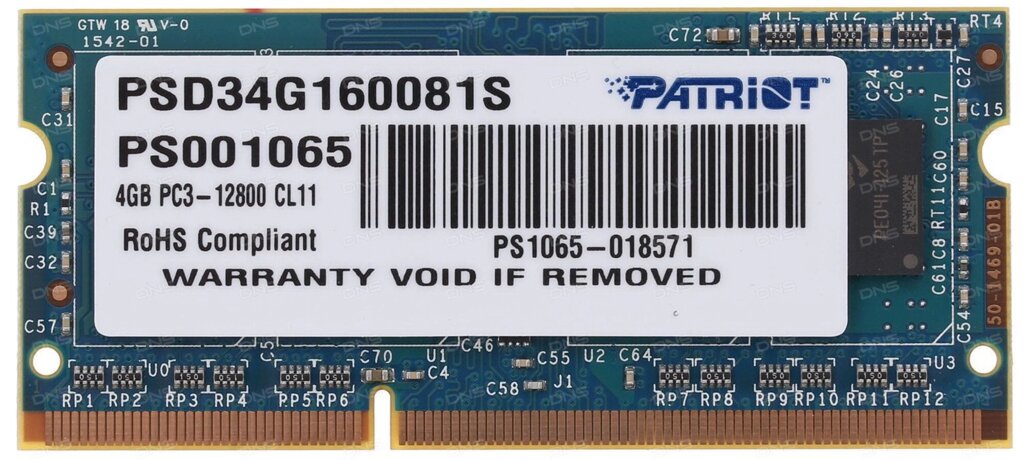 Модуль памяти SODIMM DDR3 4ГБ PATRIOT PSD34G160081S DDR3 - 4Гб от компании F-MART - фото 1