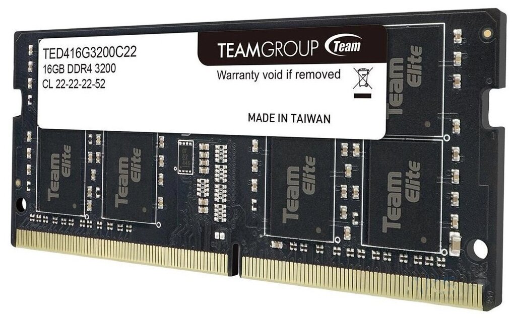 Модуль памяти SODIMM DDR4 16 ГБ Team Elit (TED416G3200C22S01***); 25600 MБ/с; 3200 МГц; RET от компании F-MART - фото 1