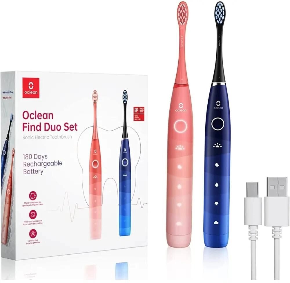 Набор электрических зубных щеток Oclean Find Duo Set F5002 красный/синий от компании F-MART - фото 1