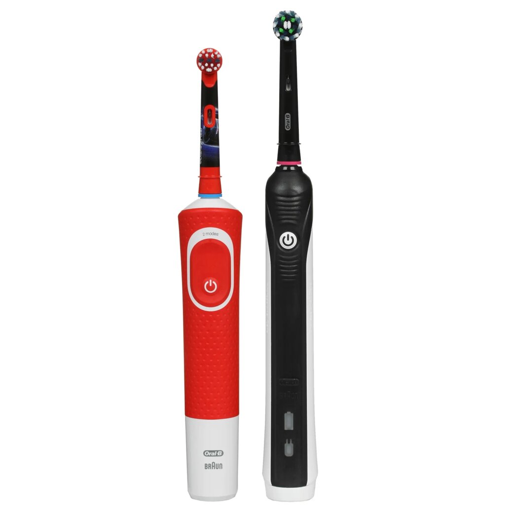 Набор электрических зубных щеток Oral-B Family Edition Pro 1 700+Kids Cars черный/красный от компании F-MART - фото 1